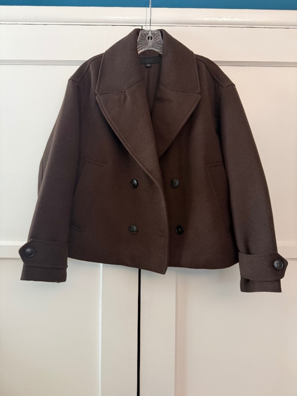 Zara Double Breasted Short Coat Size XS 80% Polyester 20% Viscose